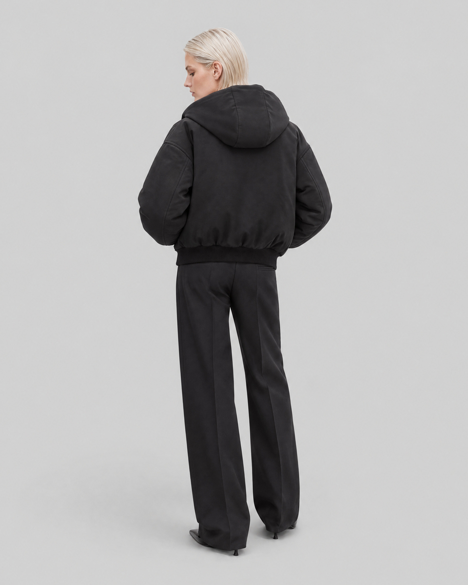 Black zip-up jacket with faux fur collar