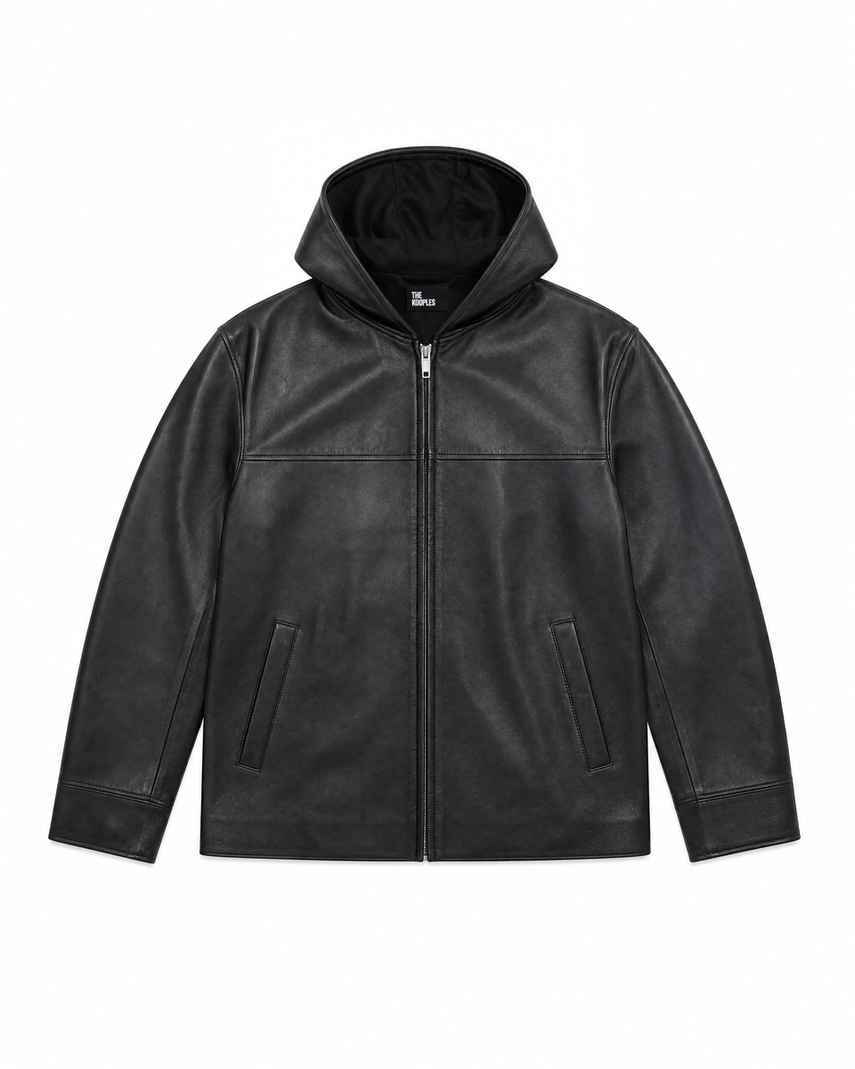 Black hooded leather jacket