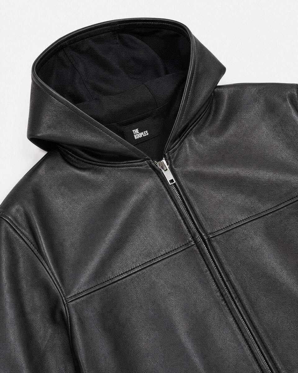Black hooded leather jacket