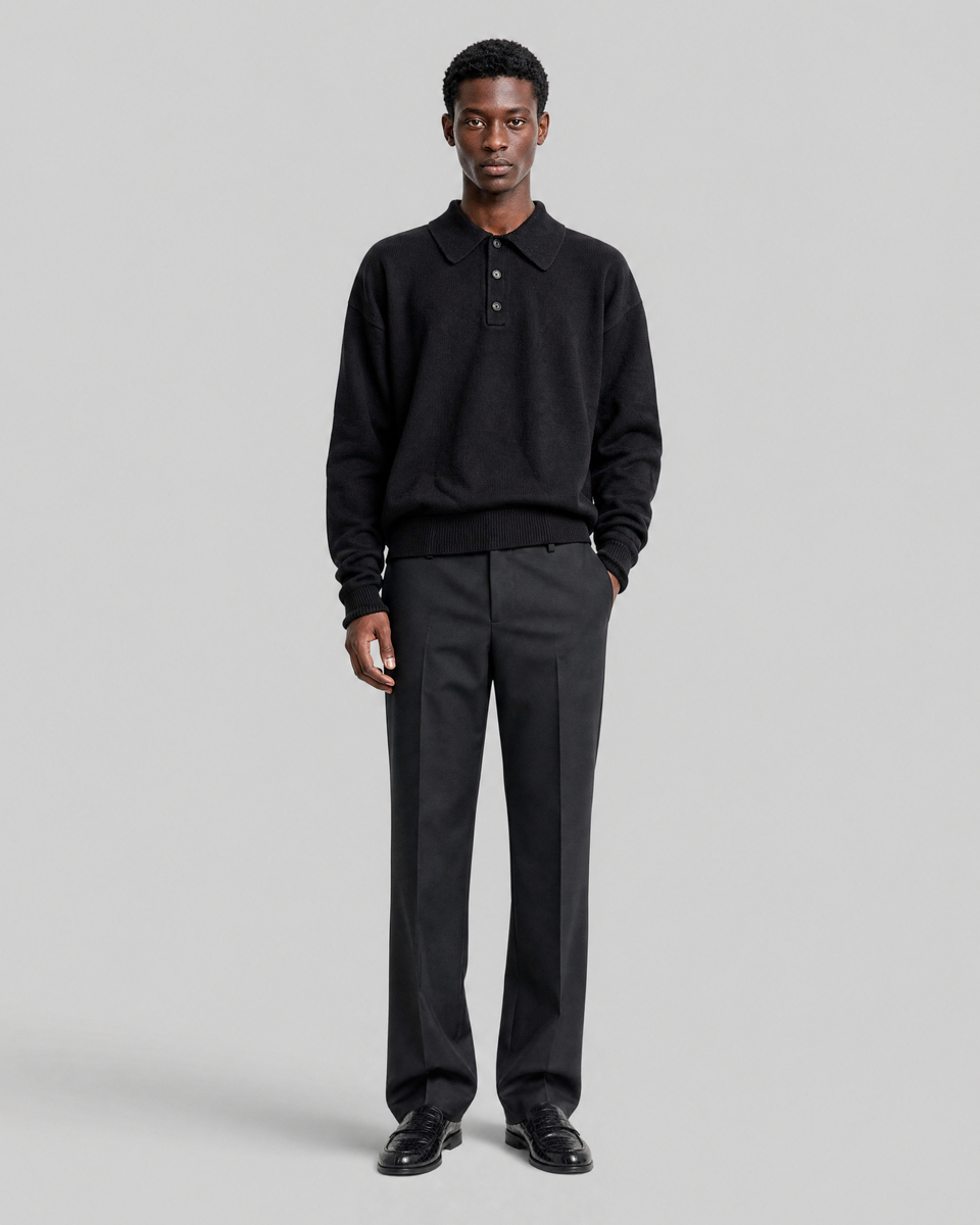 Black wool polo-neck sweater