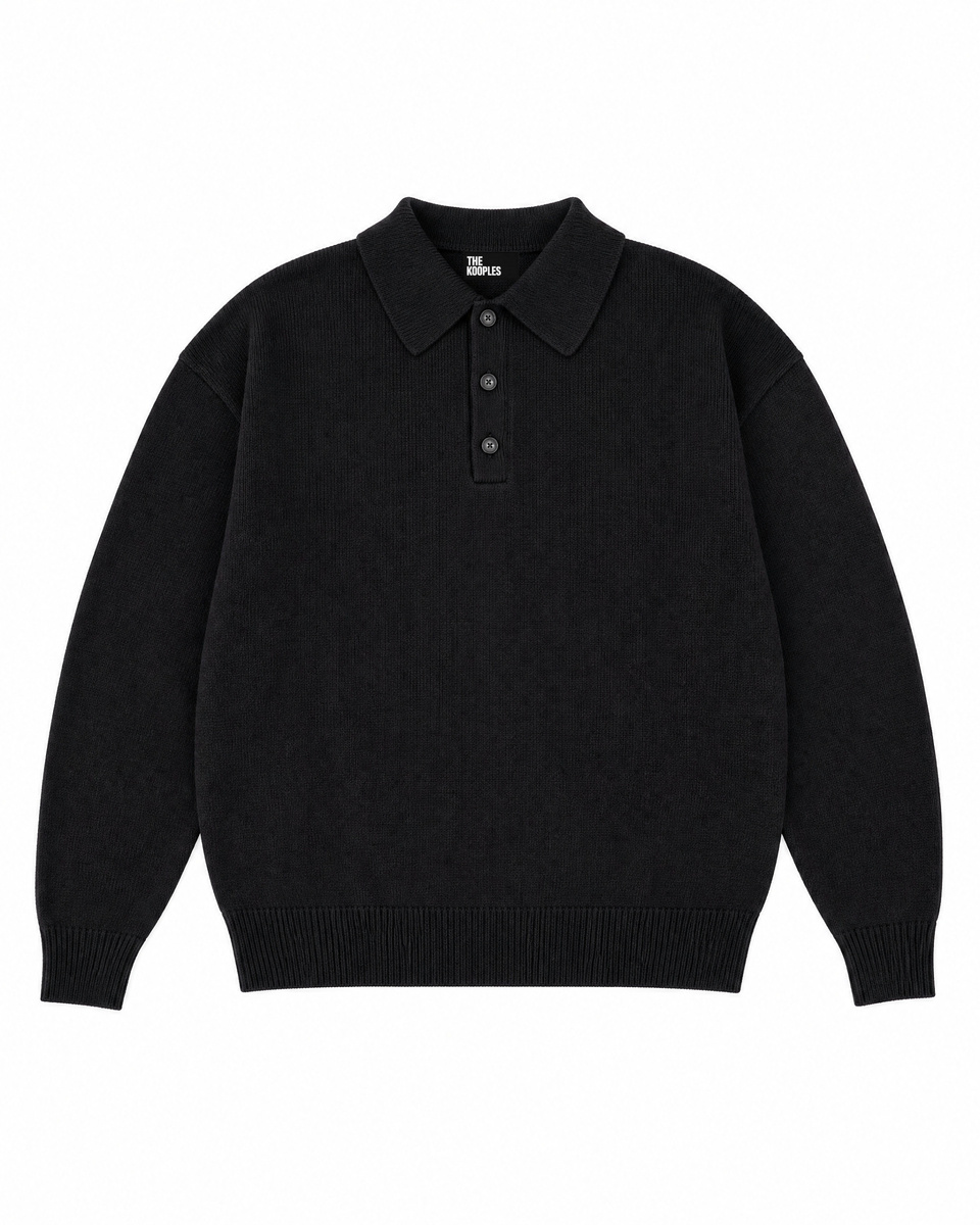 Black wool polo-neck sweater