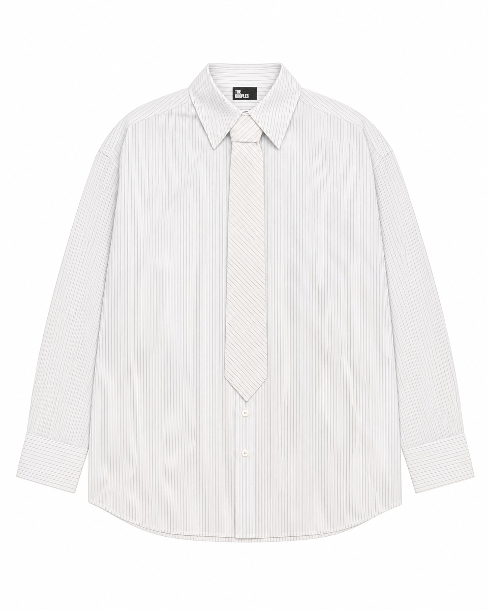 Striped cotton shirt with a white tie