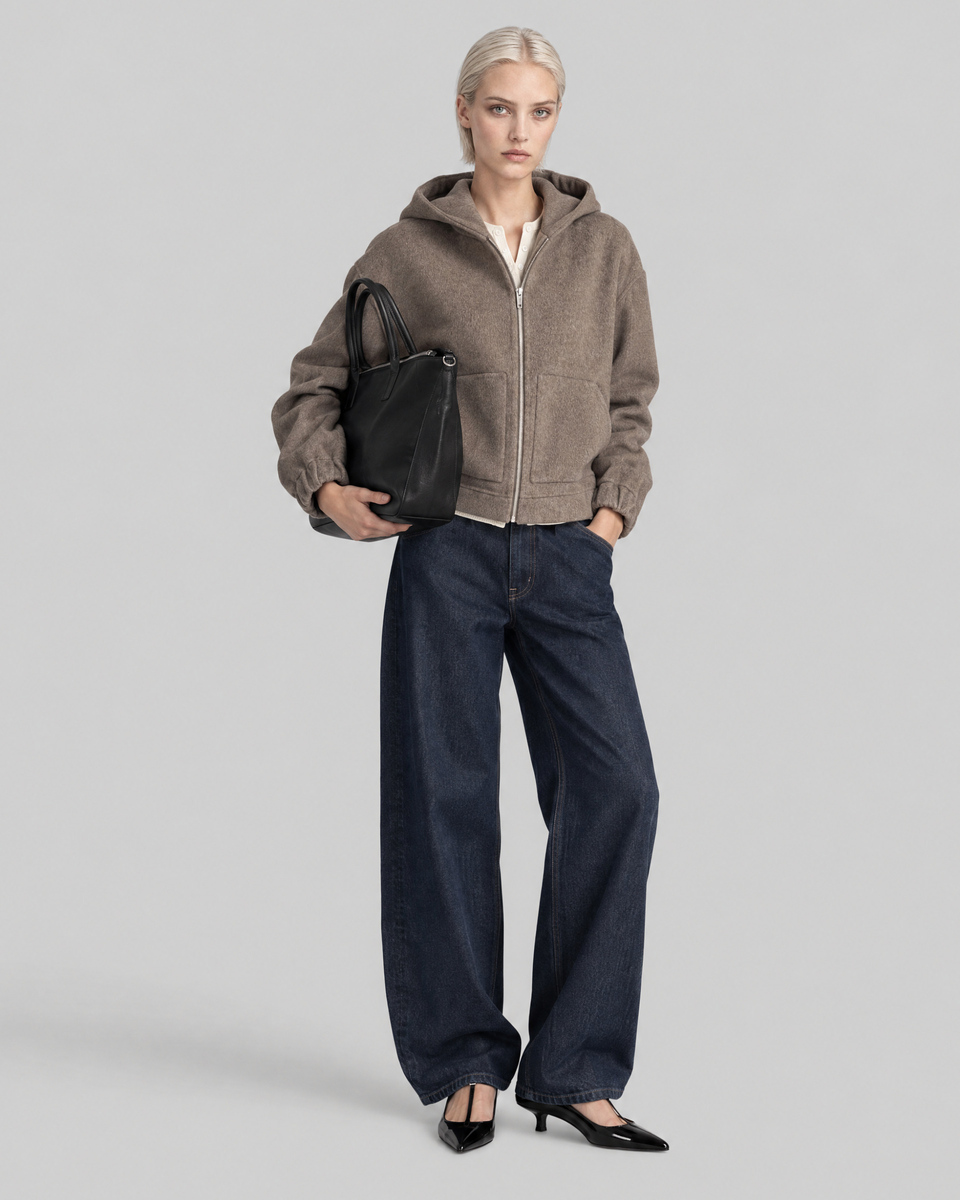 Beige wool jacket with a hood