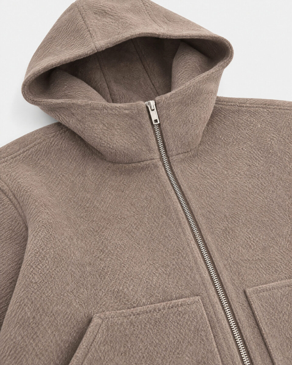 Beige wool jacket with a hood