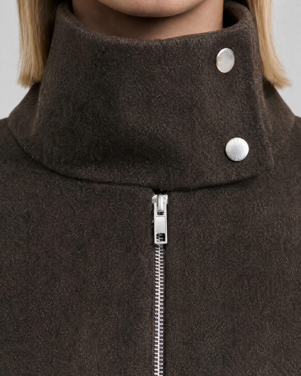 Brown wool jacket with a high collar