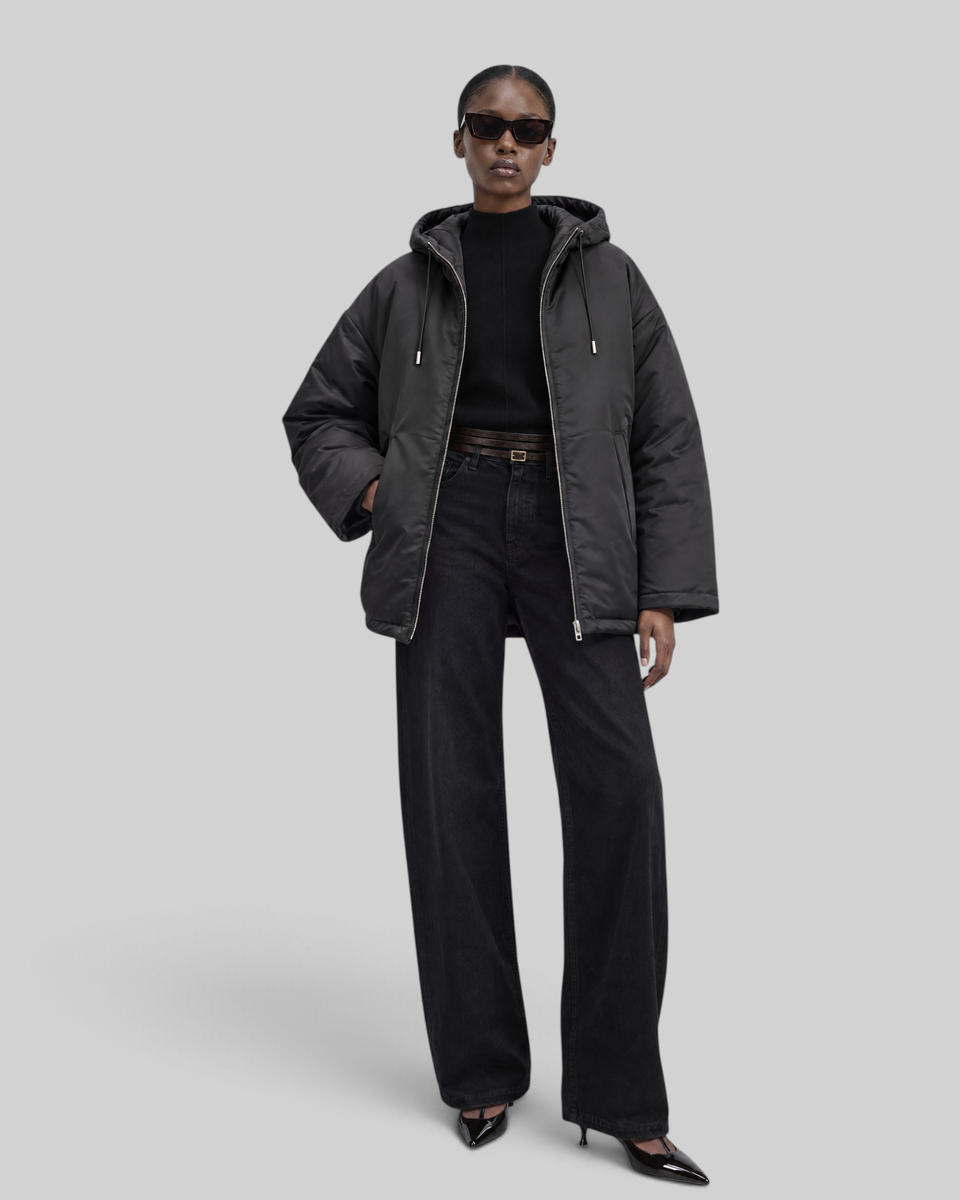 Black Satin-Finish Down Jacket