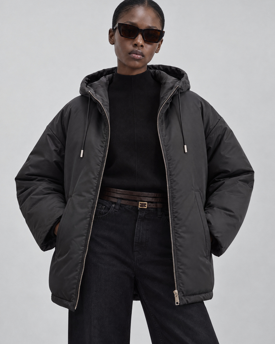 Black Satin-Finish Down Jacket