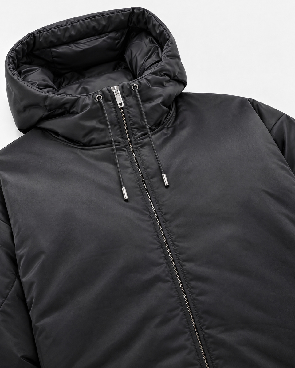 Black Satin-Finish Down Jacket