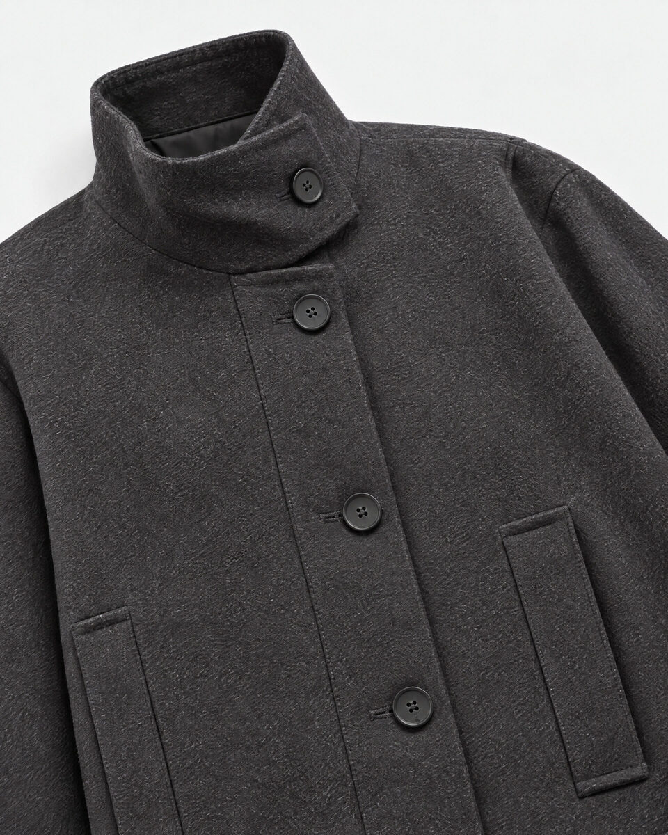 Anthracite Gray Wool Jacket with a Stand-Up Collar