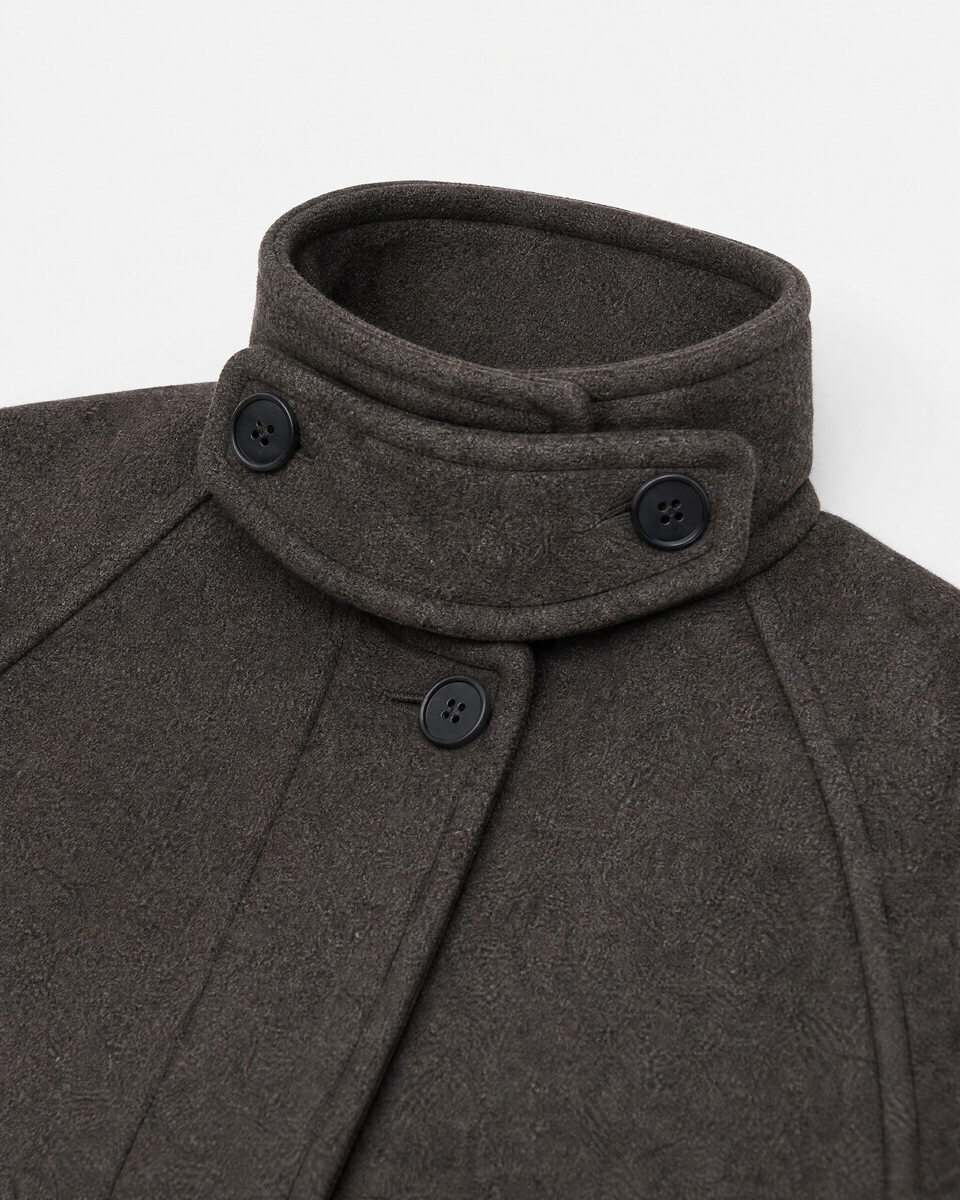 Brown wool-blend coat with a stand-up collar