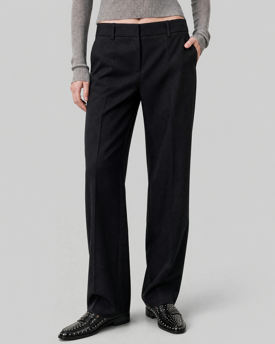 Black, fitted wool suit pants