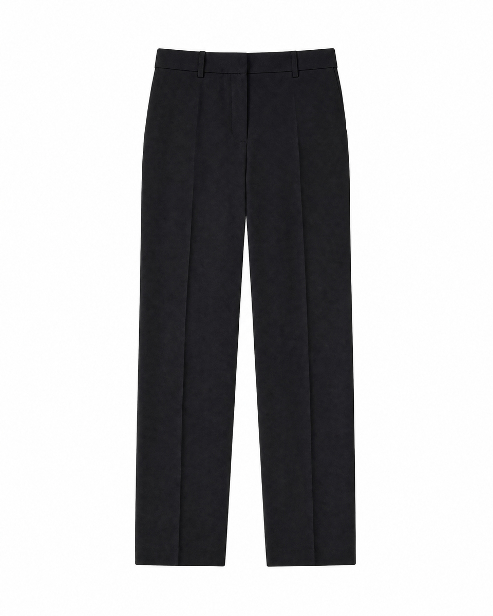 Black, fitted wool suit pants