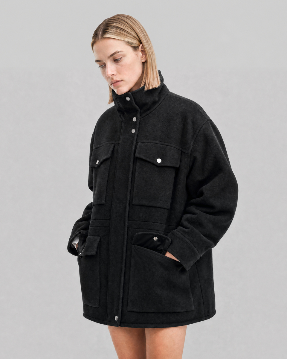 Black Reversible Wool-Blend Coat with High Collar
