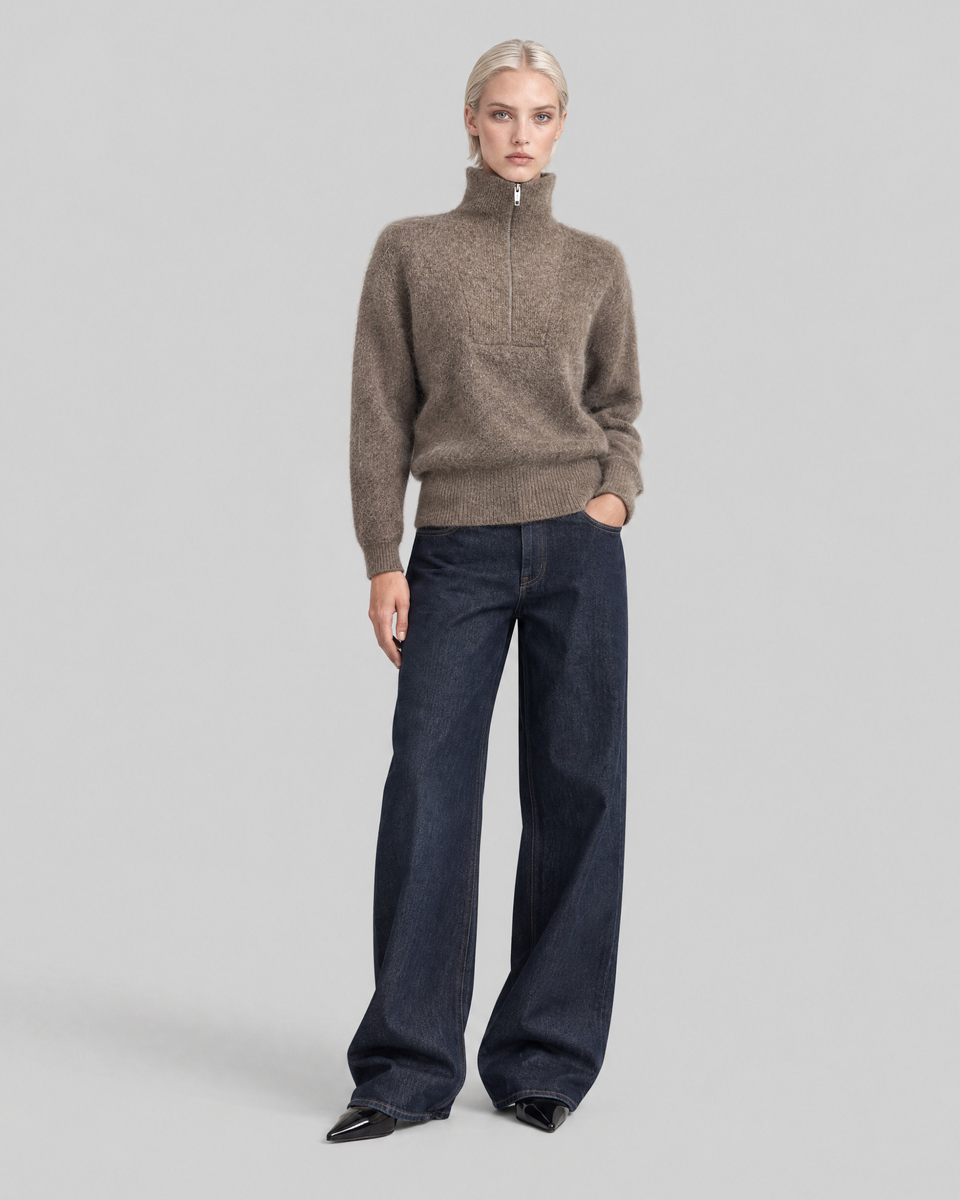 Brown Mohair-Blend Sweater with a Trucker Collar