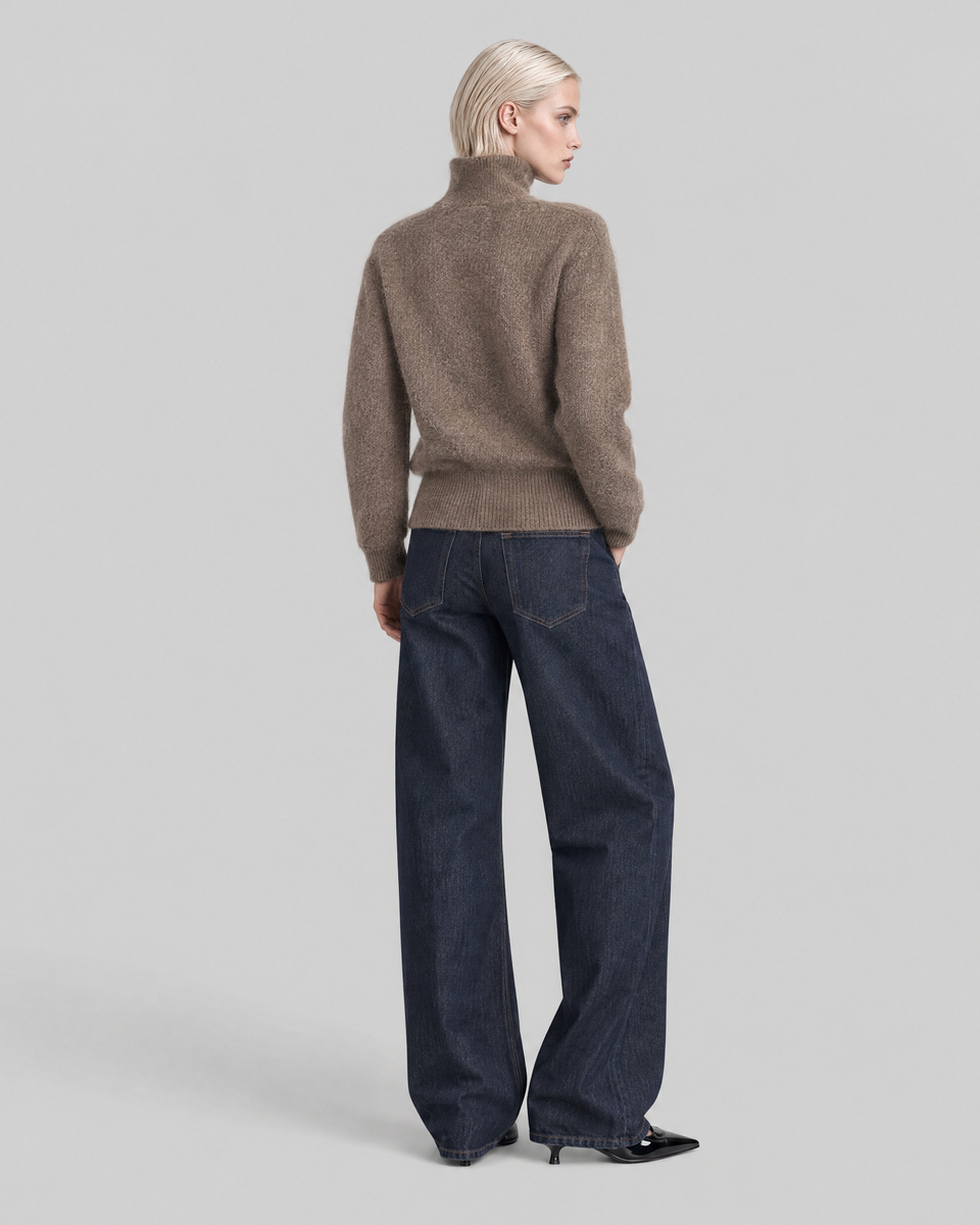 Brown Mohair-Blend Sweater with a Trucker Collar