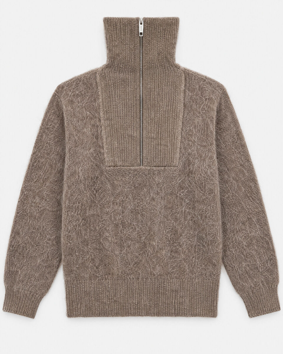 Brown Mohair-Blend Sweater with a Trucker Collar