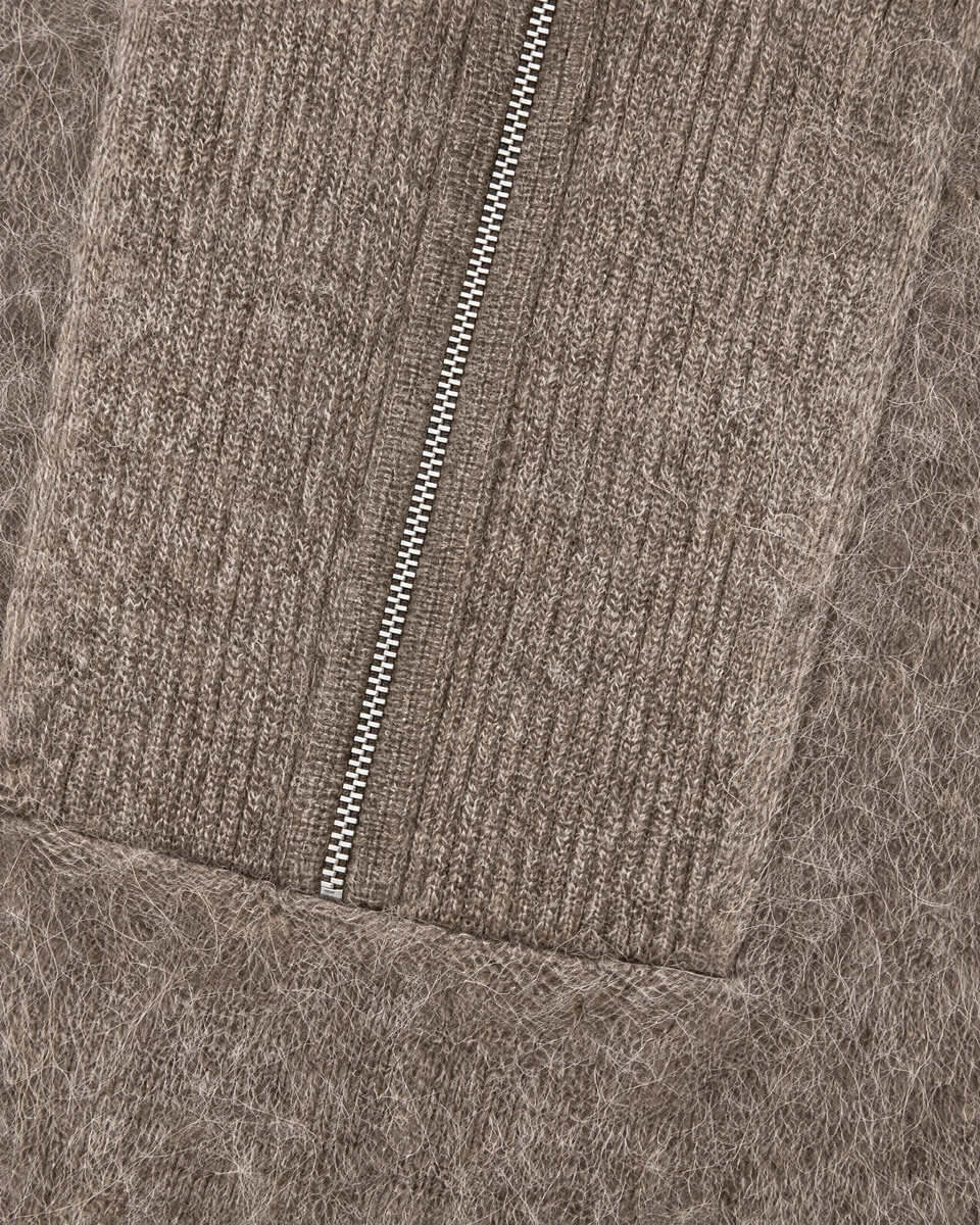 Brown Mohair-Blend Sweater with a Trucker Collar