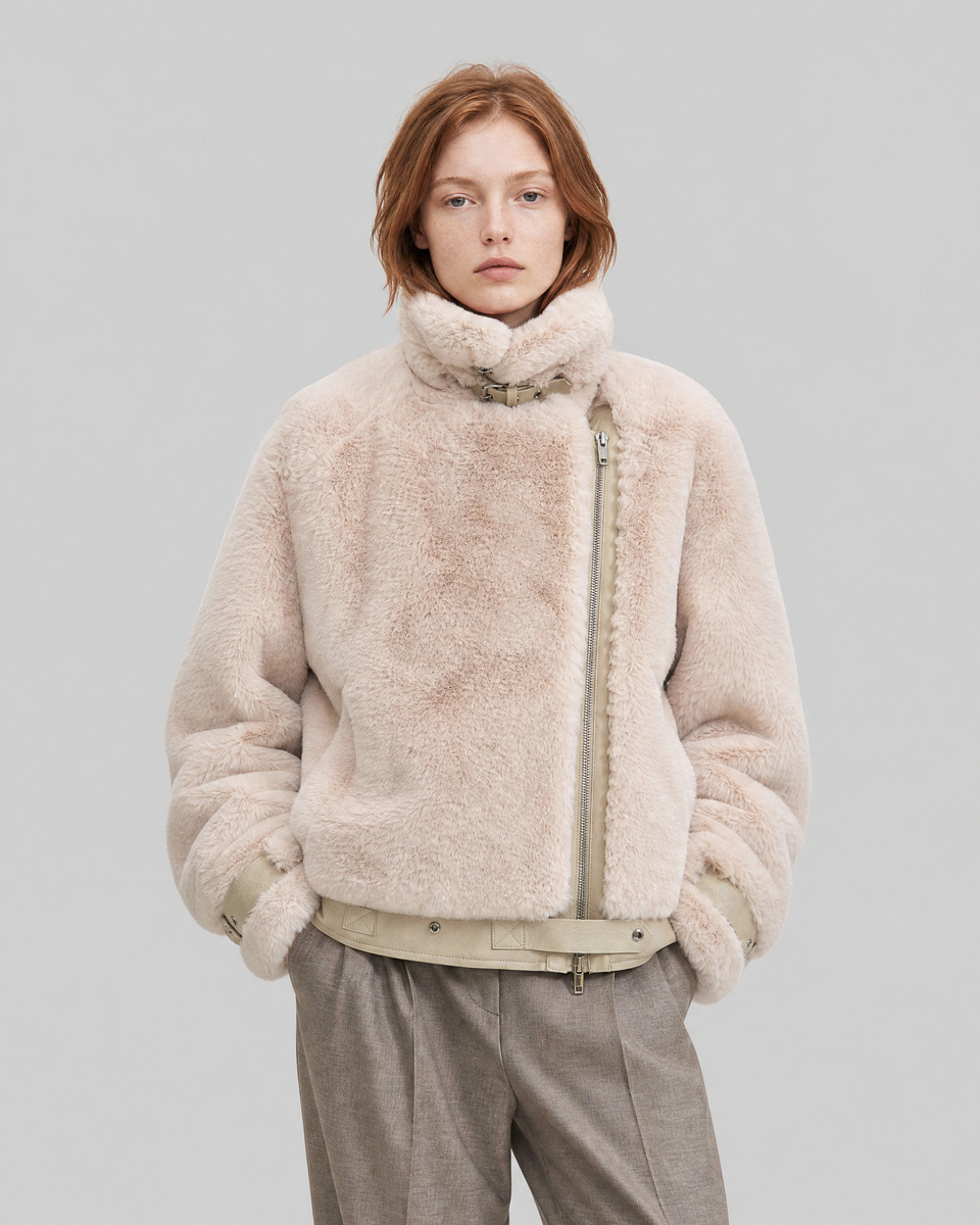 Ecru faux fur bomber jacket