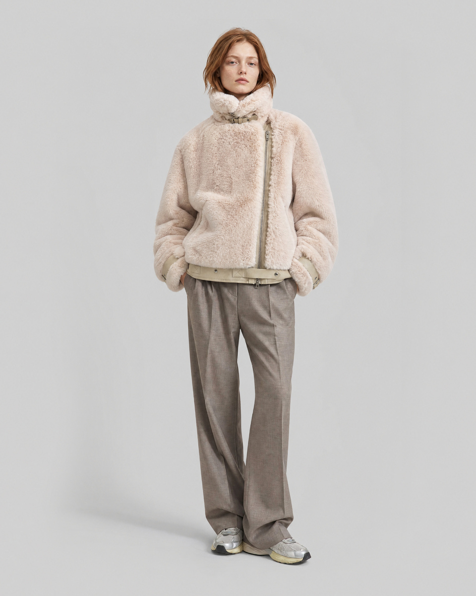 Ecru faux fur bomber jacket