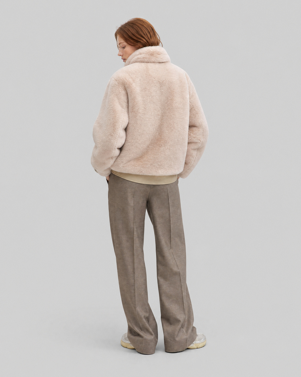 Ecru faux fur bomber jacket