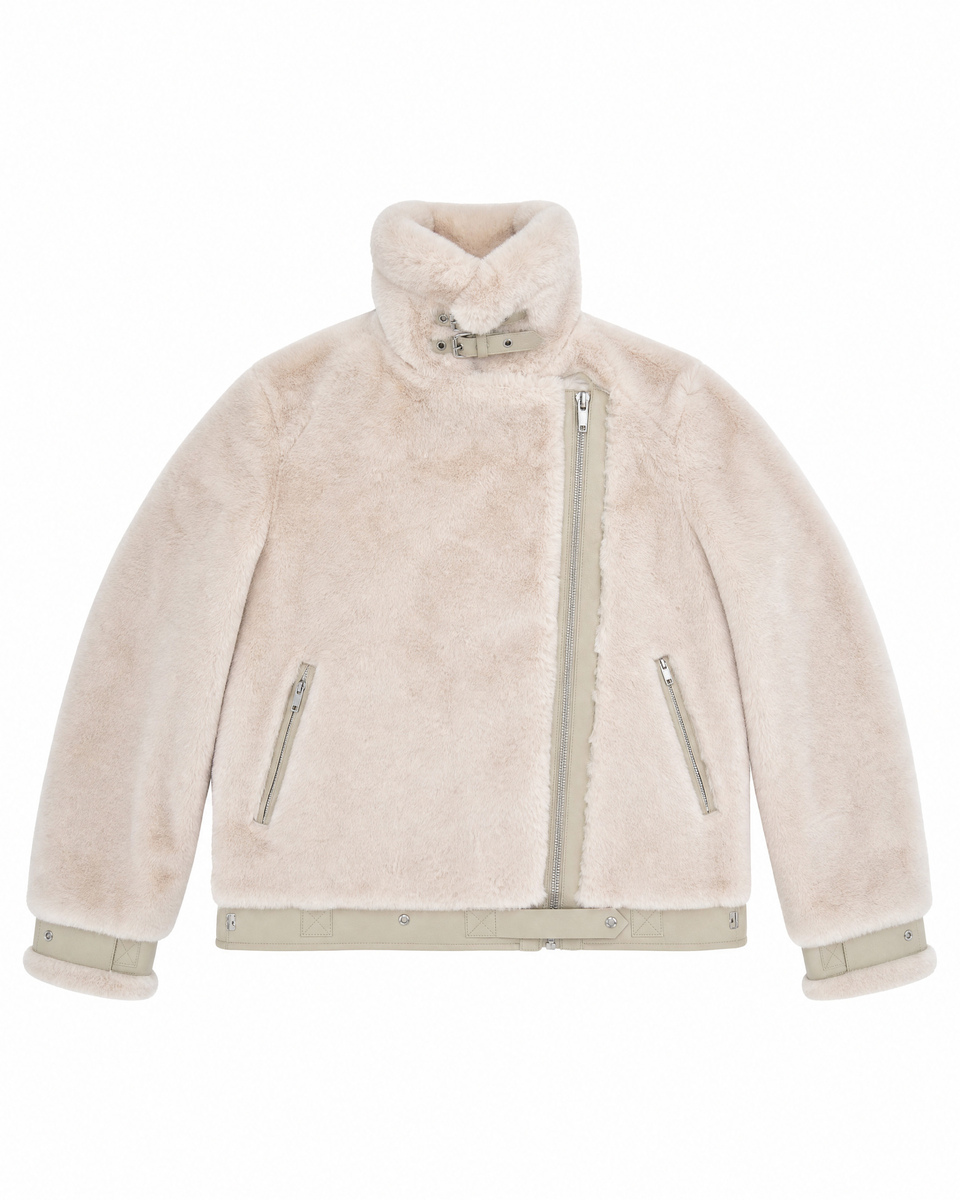 Ecru faux fur bomber jacket