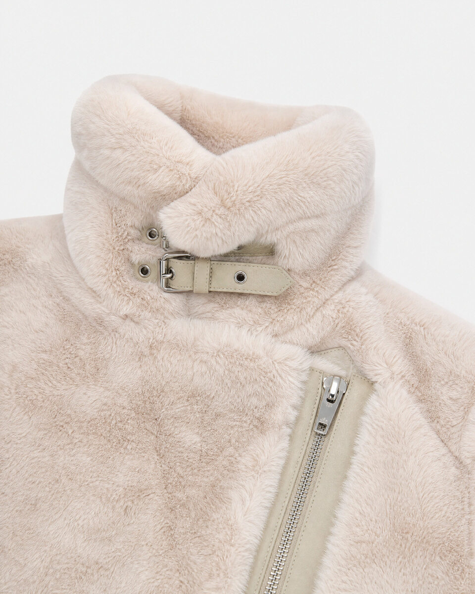Ecru faux fur bomber jacket