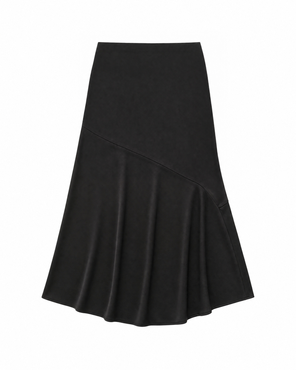 Satin midi skirt with a black and gold chain