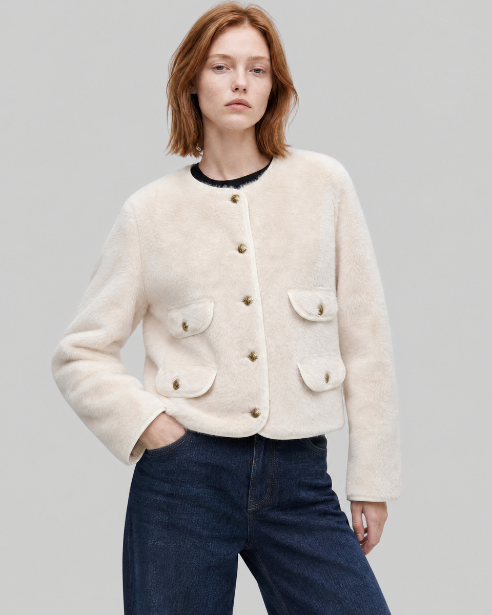 Ecru faux fur jacket