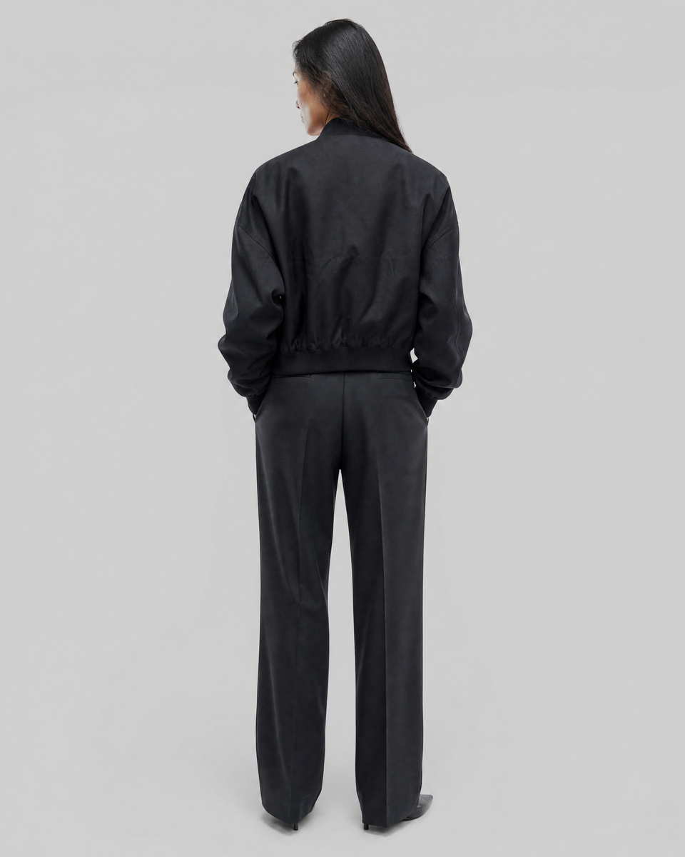 Black wool-blend zip-up jacket