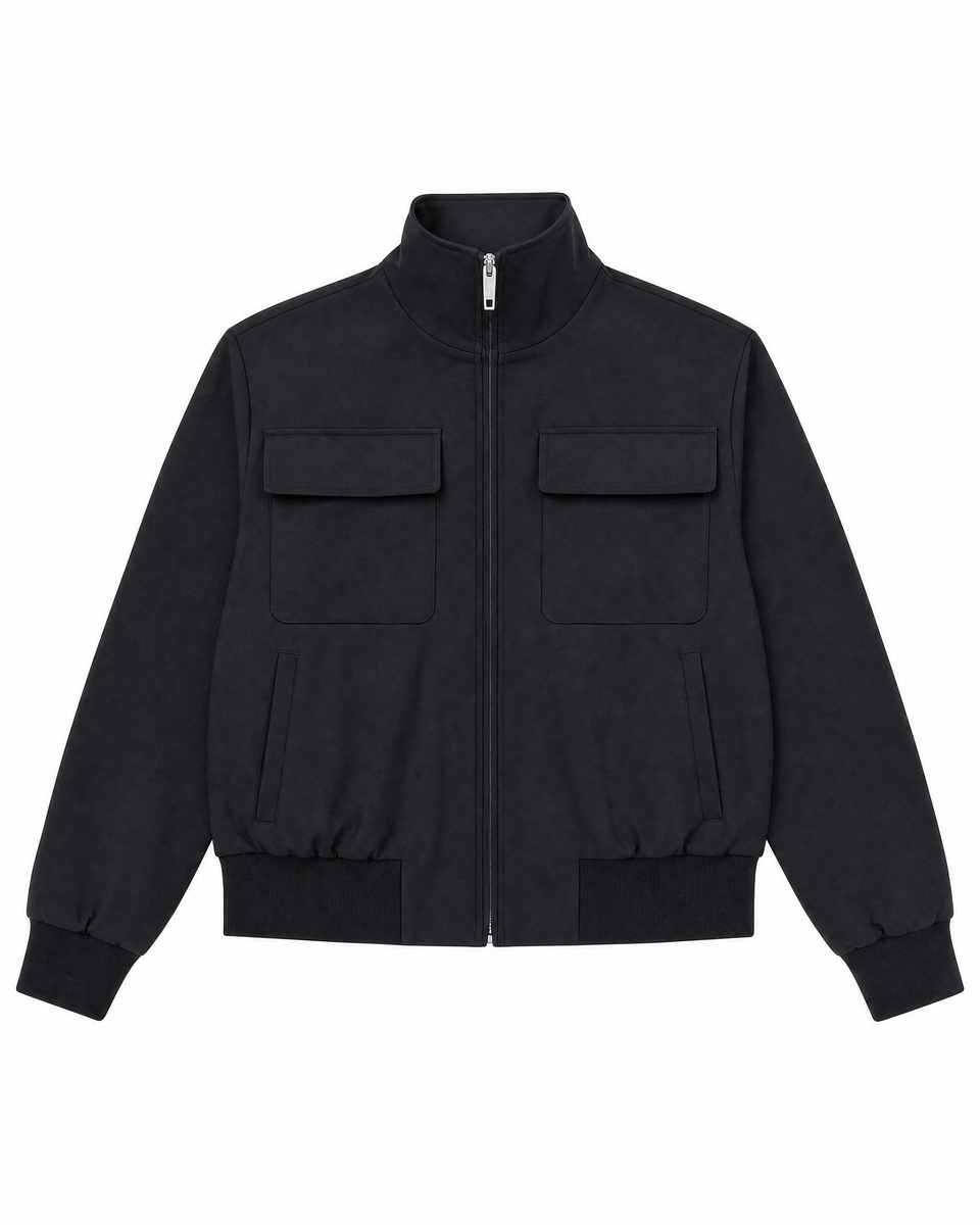 Black wool-blend zip-up jacket