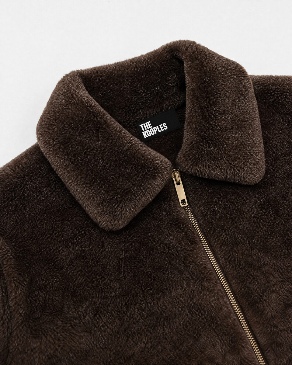 Brown faux fur coat with a zipper