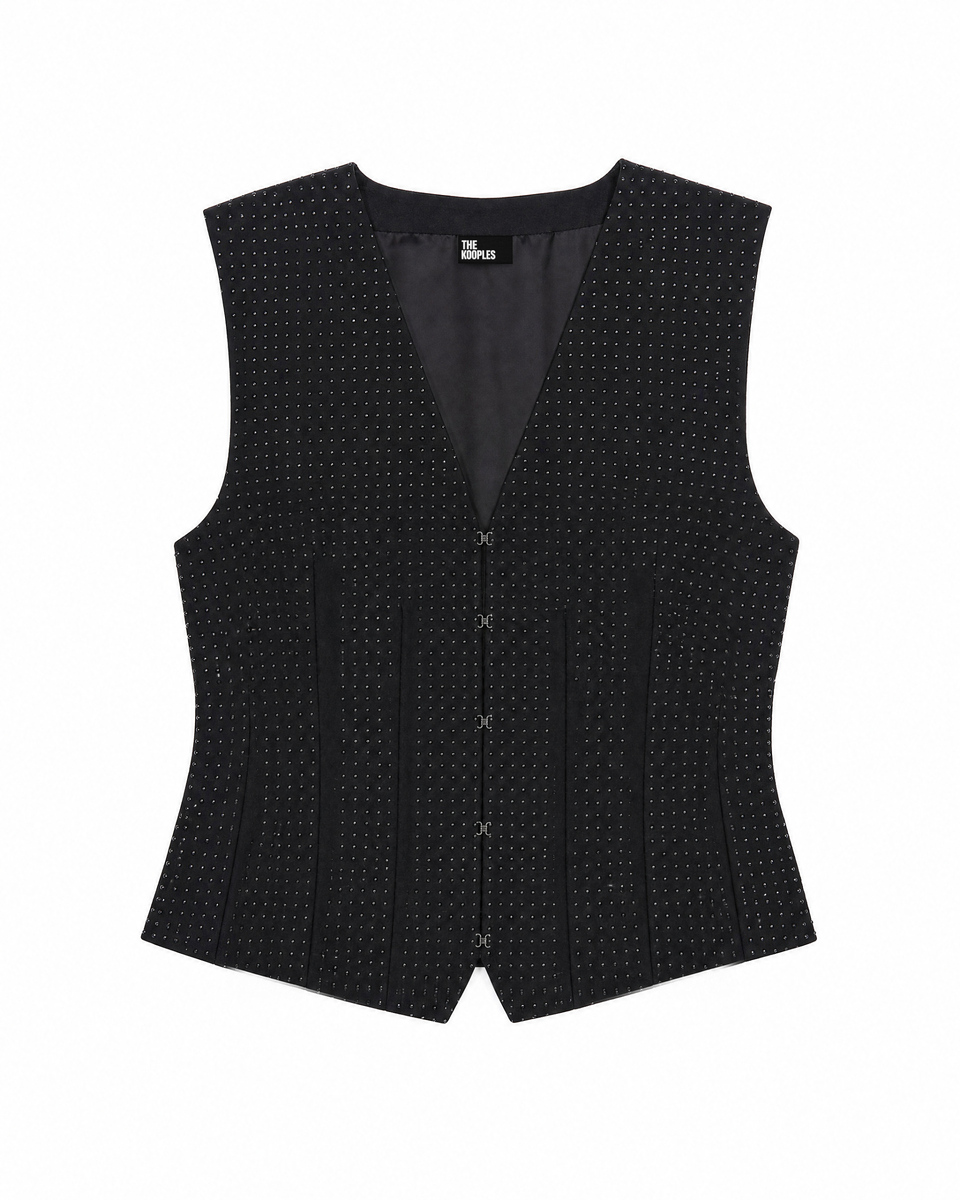 Black Rhinestone-Embellished Wool-Blend Cardigan