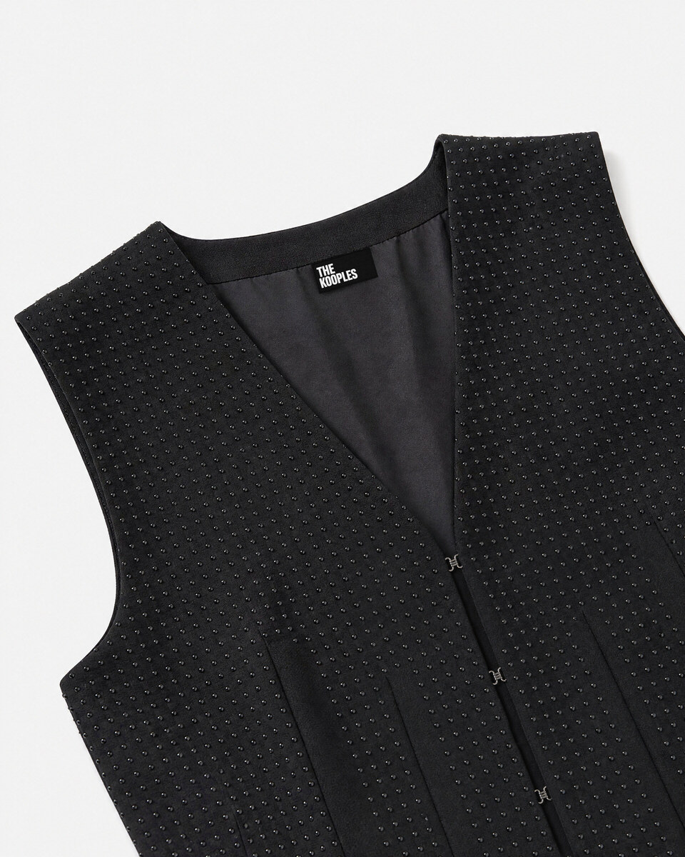 Black Rhinestone-Embellished Wool-Blend Cardigan