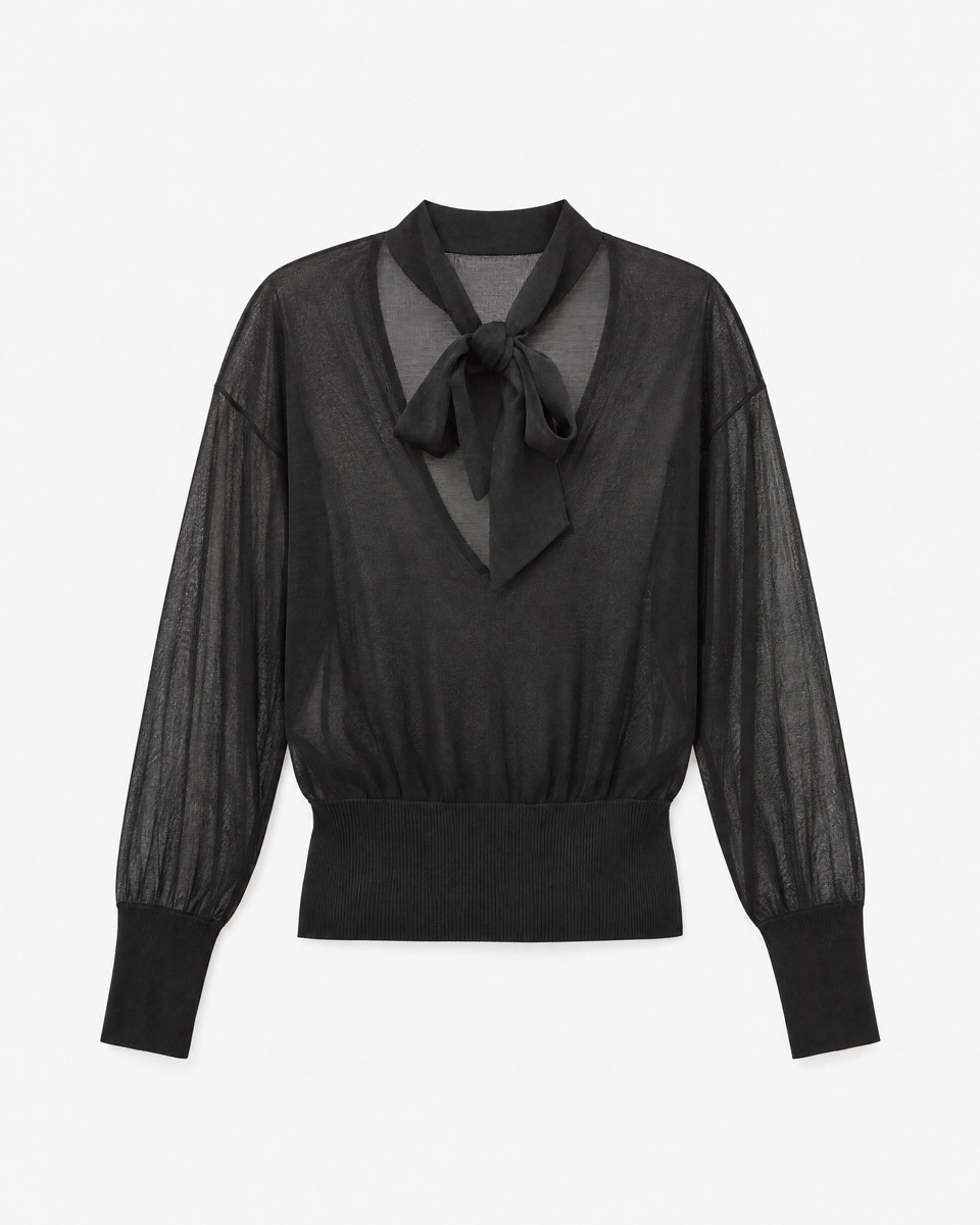 Black Sweater with a Lavalli&egrave;re Neckline