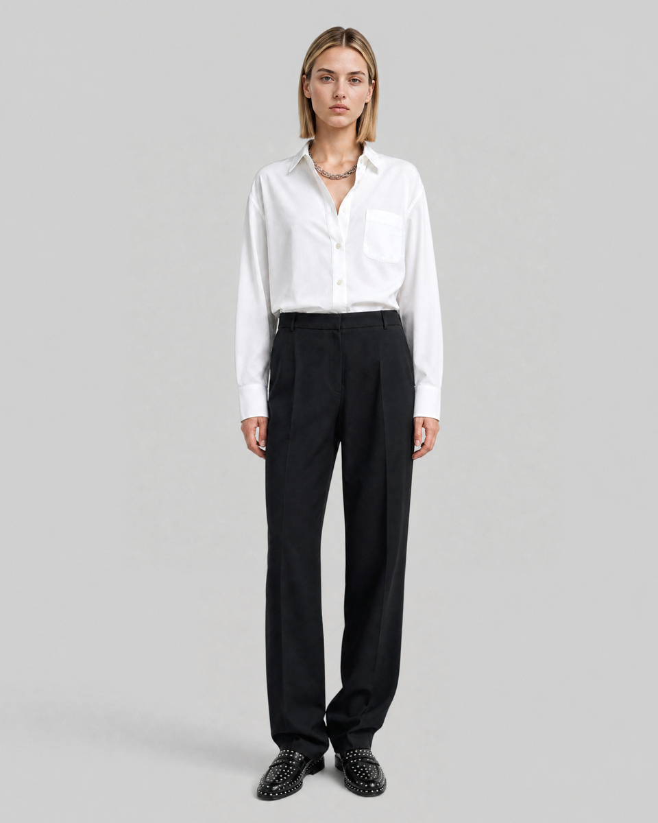 Straight-leg black wool-blend suit pants