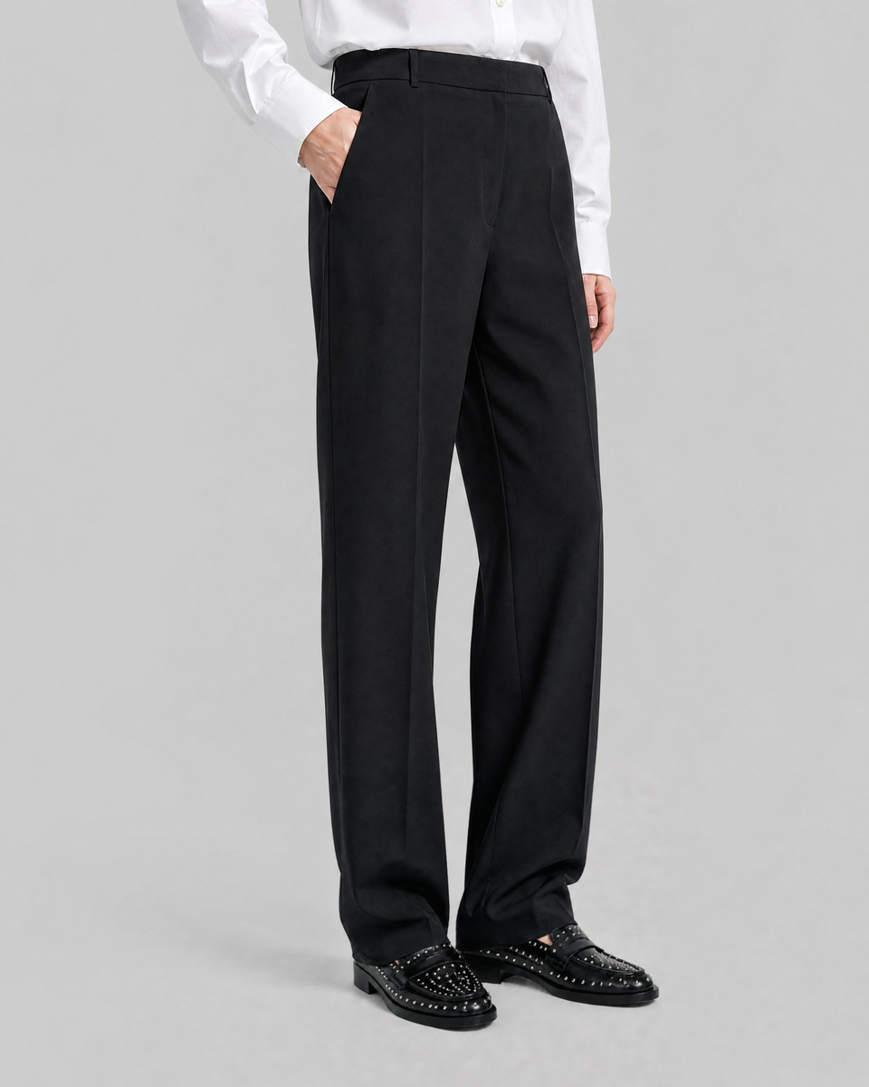 Straight-leg black wool-blend suit pants