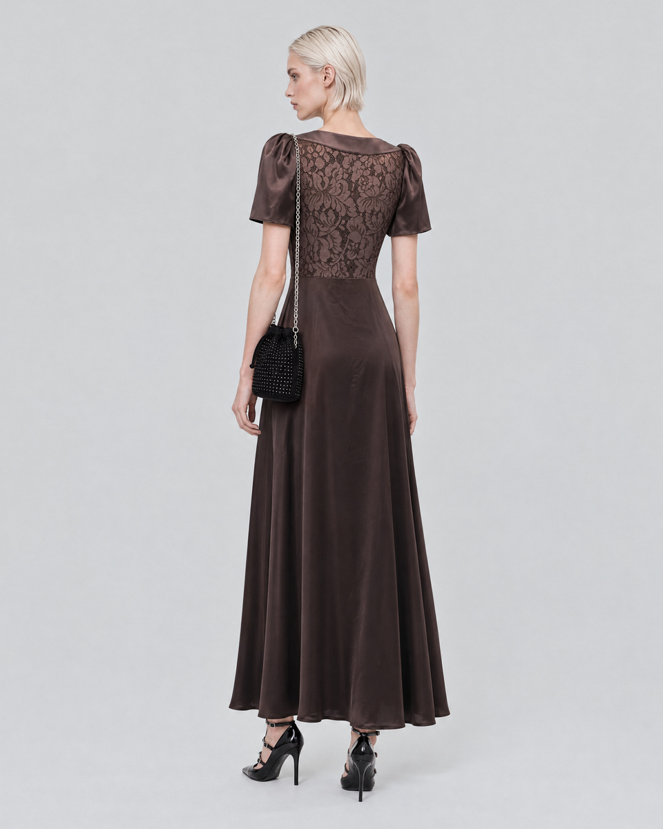 Long dress with brown lace