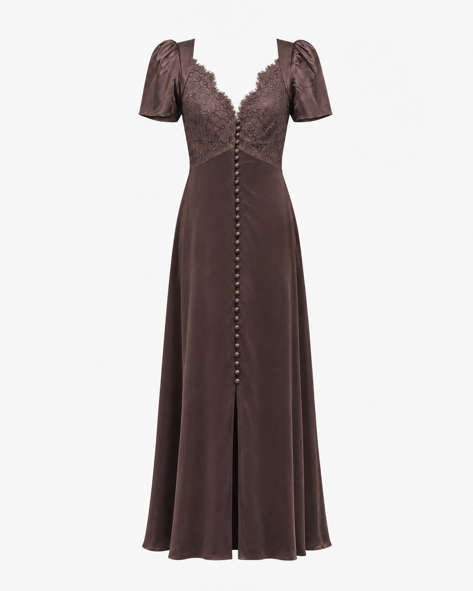 Long dress with brown lace