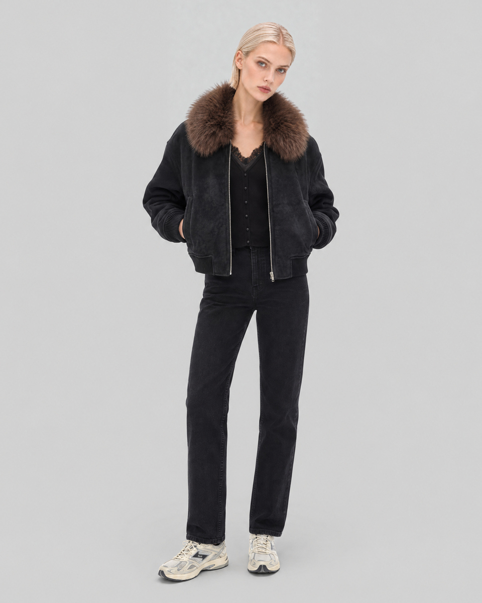 Black Jacket with Faux Fur Collar