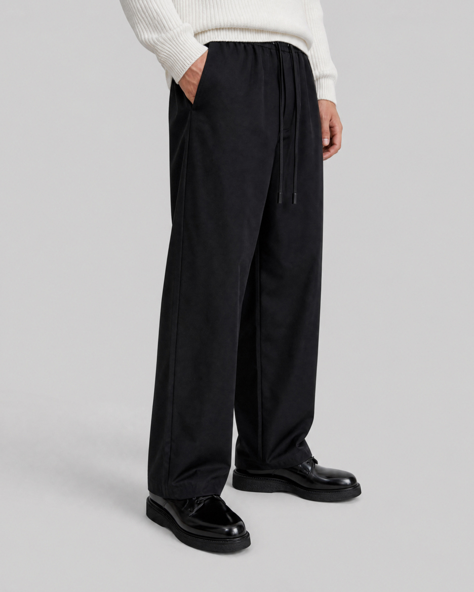 Black straight-leg wool pants