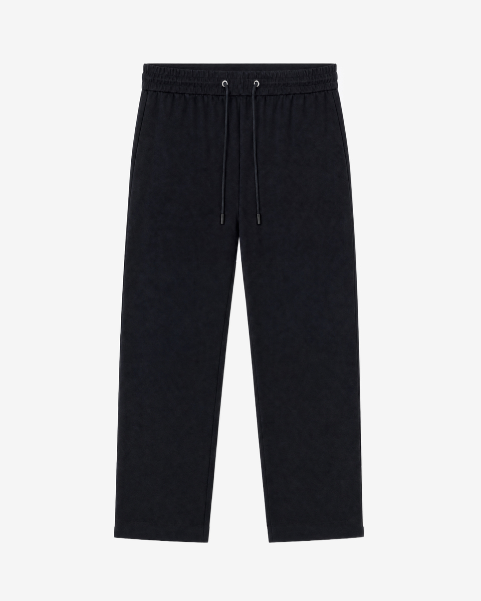 Black straight-leg wool pants