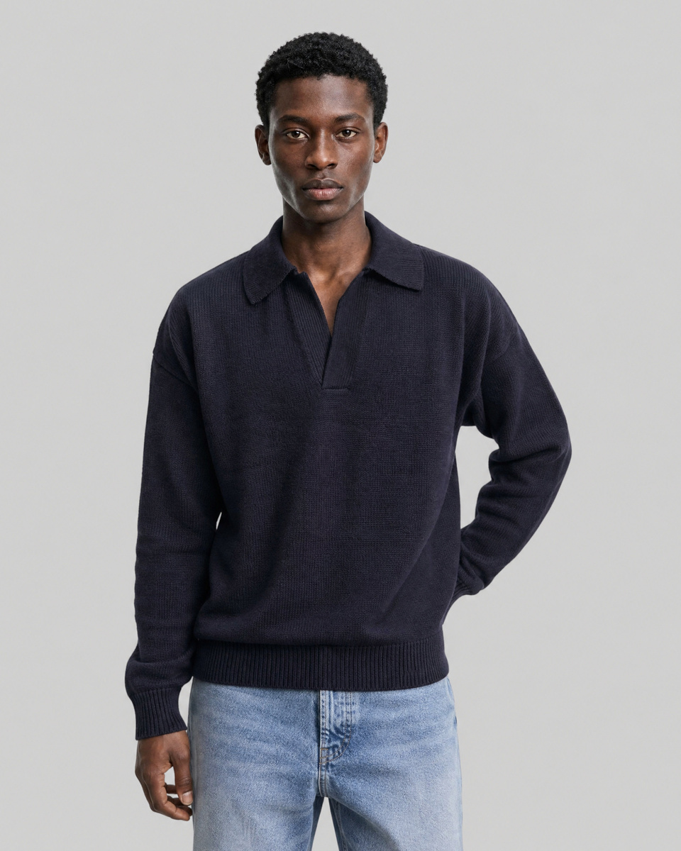 Navy Wool Polo-Neck Sweater