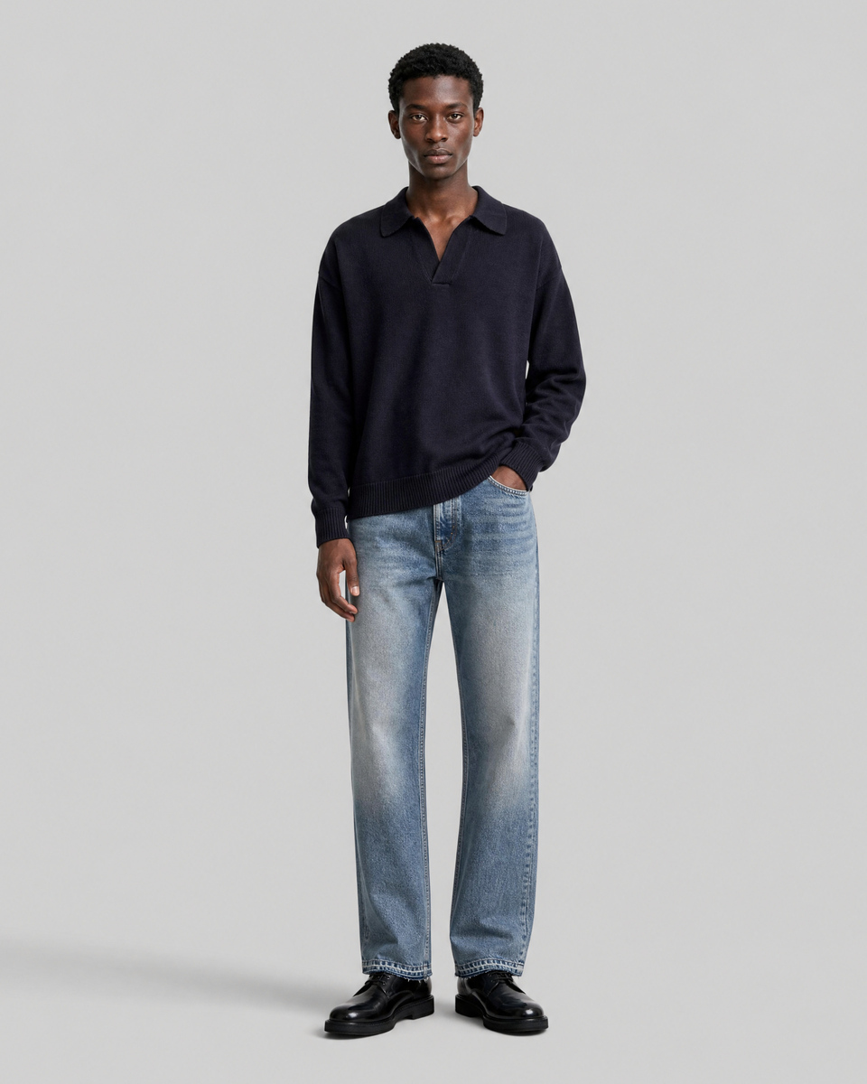 Navy Wool Polo-Neck Sweater