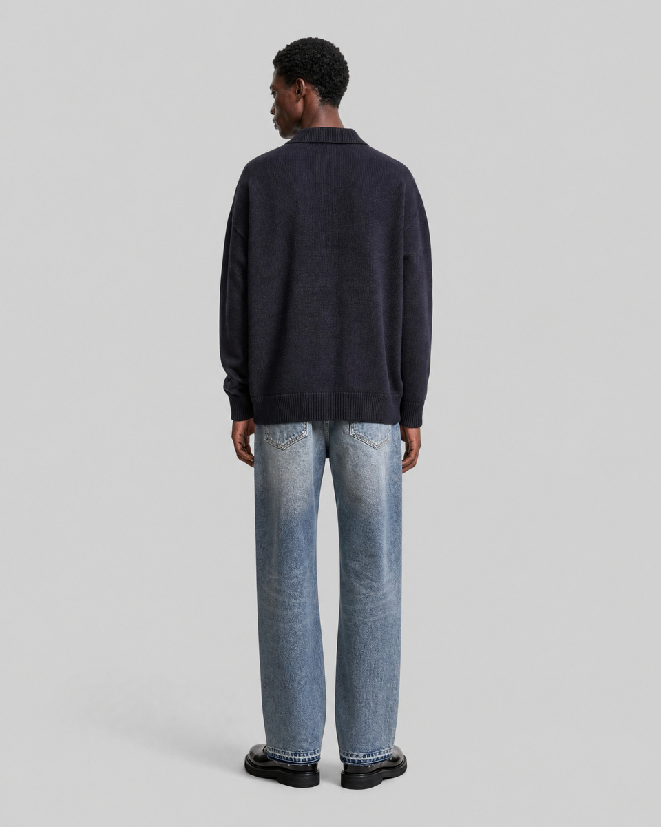 Navy Wool Polo-Neck Sweater