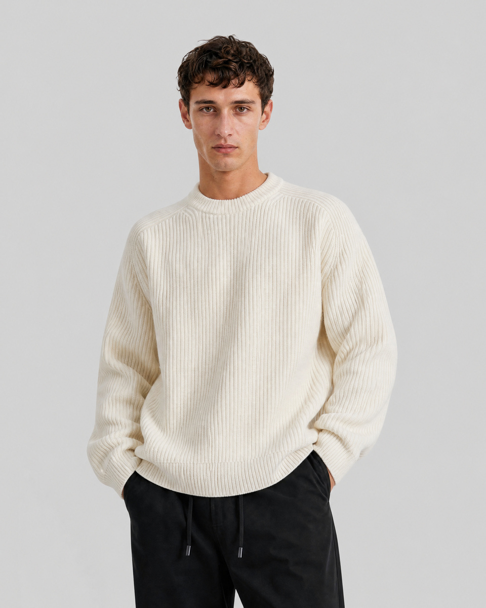 Ecru Wool Crew-Neck Sweater