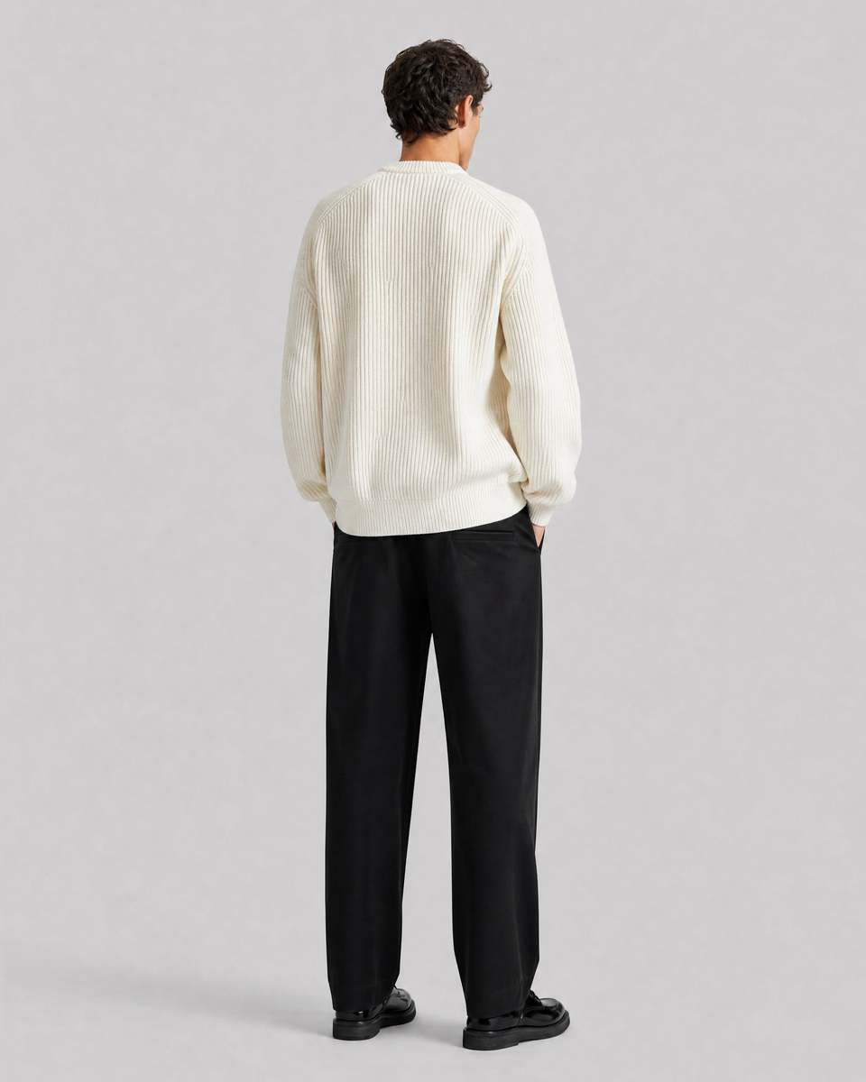 Ecru Wool Crew-Neck Sweater
