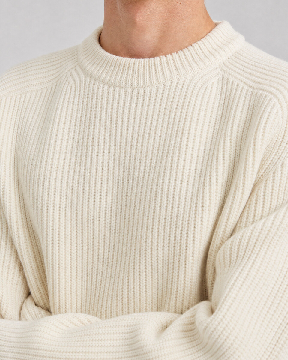 Ecru Wool Crew-Neck Sweater