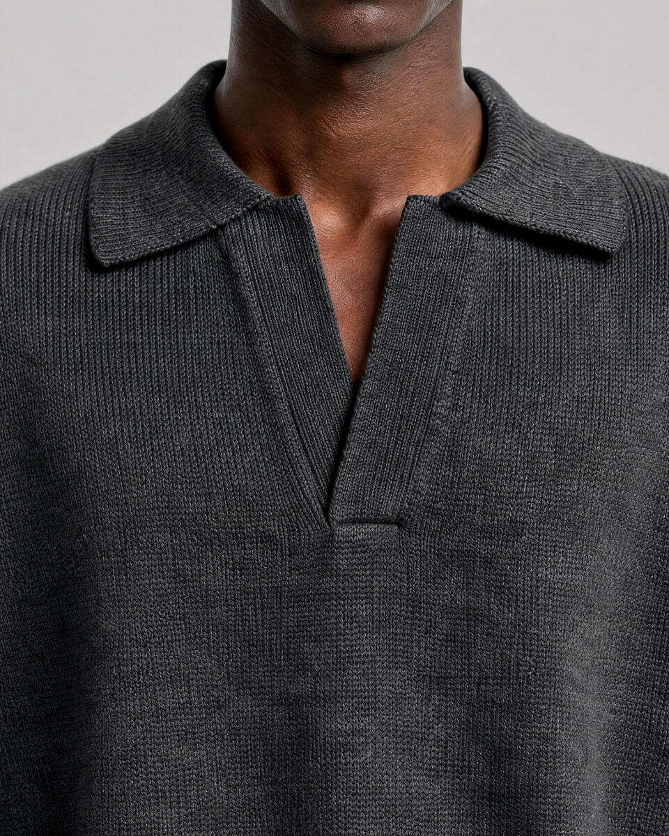 Gray wool polo-neck sweater