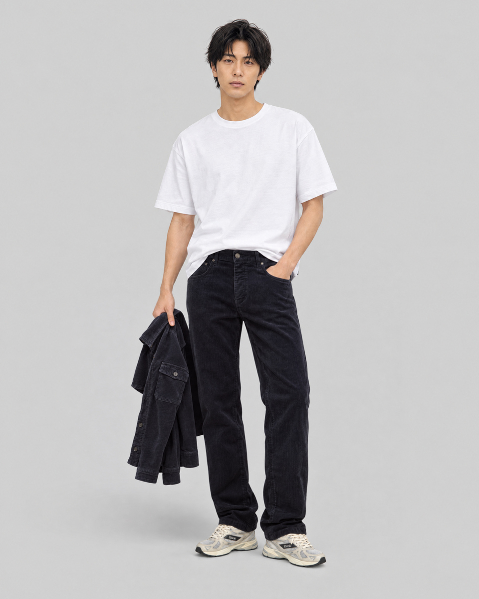 Straight-leg navy velvet jeans