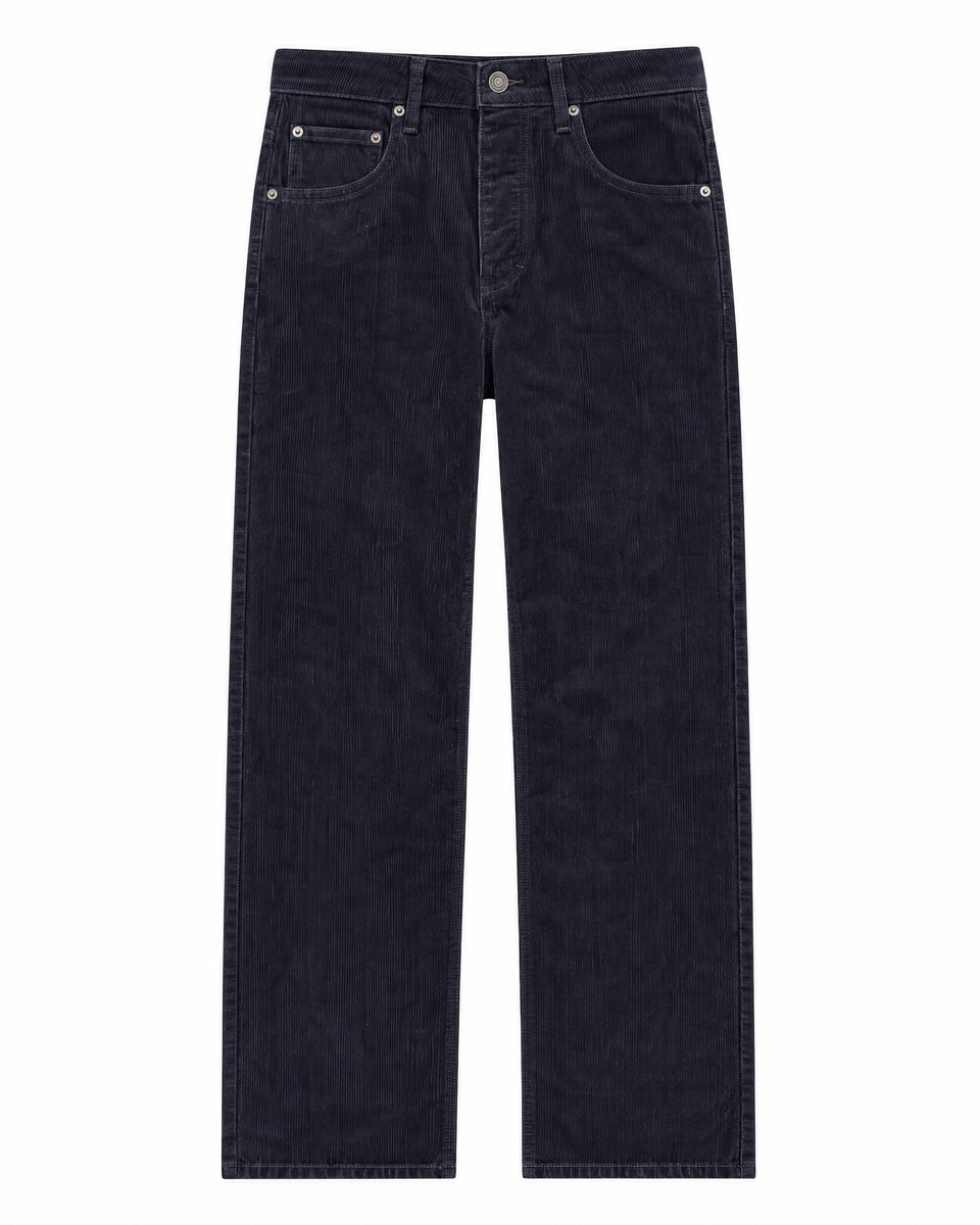 Straight-leg navy velvet jeans